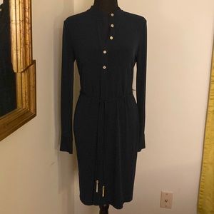 Calvin Klein Navy Long Sleeve Belted Button Down Dress Sz 4
